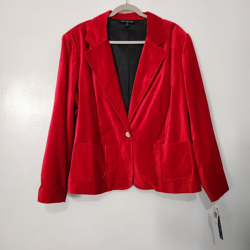 NWT Briggs New York Red Velvet Blazer 3X Plus Size Gemstone Button Holiday